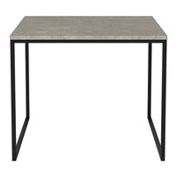 Gray tabletop with a smooth finish, complemented by sleek black metal legs for a modern aesthetic.