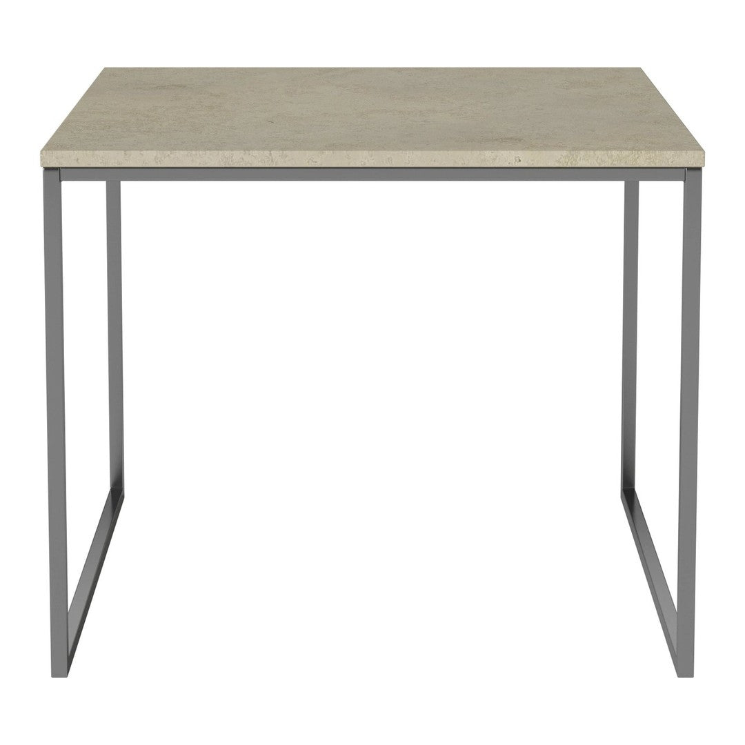 Light beige tabletop with a smooth finish and sleek gray metal frame. Modern, minimalistic design.