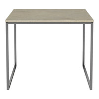Light beige tabletop with a smooth finish and sleek gray metal frame. Modern, minimalistic design.
