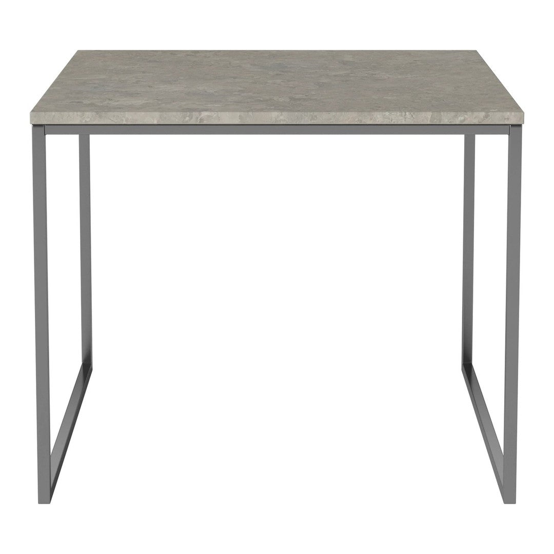 Gray textured tabletop with sleek metal legs, perfect for modern minimalist decor.
