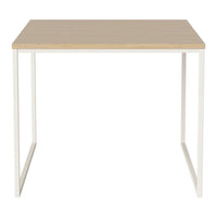 Beige tabletop with a smooth finish and sleek white metal frame, perfect for modern minimalist decor.