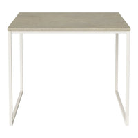 Light gray table top with a smooth finish, paired with a sleek white metal frame, minimalist design.