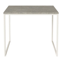 Gray concrete tabletop with white metal legs, featuring a modern minimalist design. Ideal for contemporary spaces.