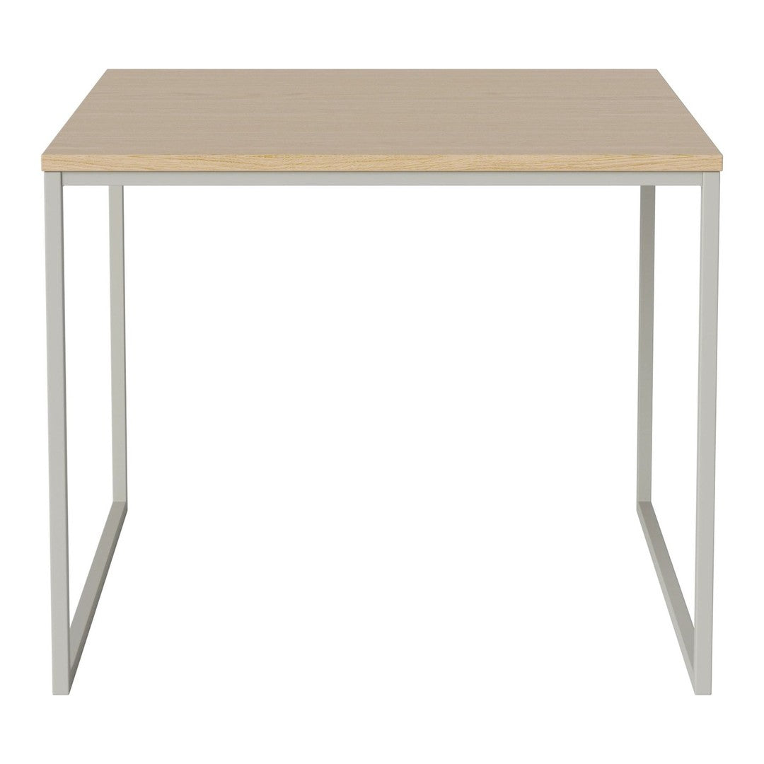 Light wood tabletop with a smooth finish and sleek silver metal legs for a modern aesthetic. Perfect for minimalist decor.