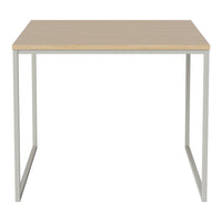 Light wood tabletop with a smooth finish and sleek silver metal legs for a modern aesthetic. Perfect for minimalist decor.
