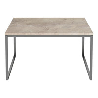 Gray marble tabletop with subtle veining, complemented by a sleek black metal frame. Perfect for modern decor.