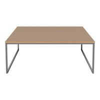 Light brown tabletop with a smooth finish and gray metal frame; modern minimalist design.