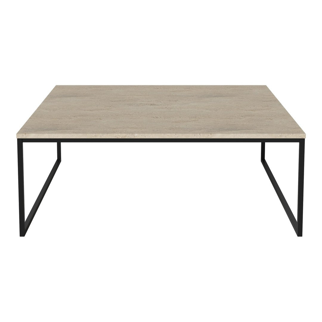 Light beige tabletop with a smooth finish, paired with a sleek black metal frame. Modern minimalist design.