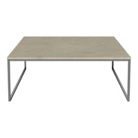 Light gray rectangular tabletop with a minimalist silver metal frame. Simple and modern design.