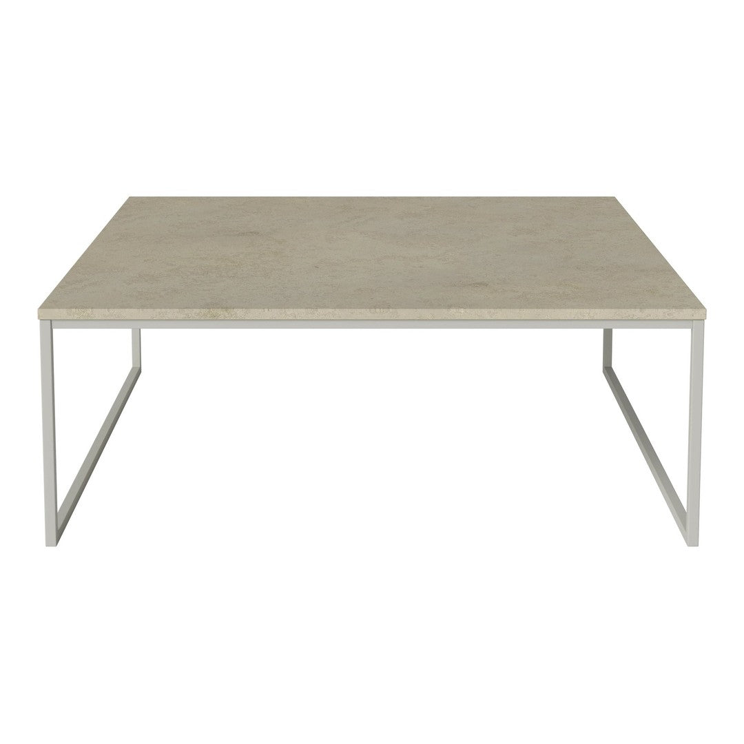 Light gray tabletop with a smooth surface, paired with sleek silver metal legs for a modern aesthetic.