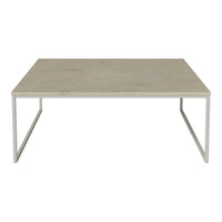 Light gray tabletop with a smooth surface, paired with sleek silver metal legs for a modern aesthetic.