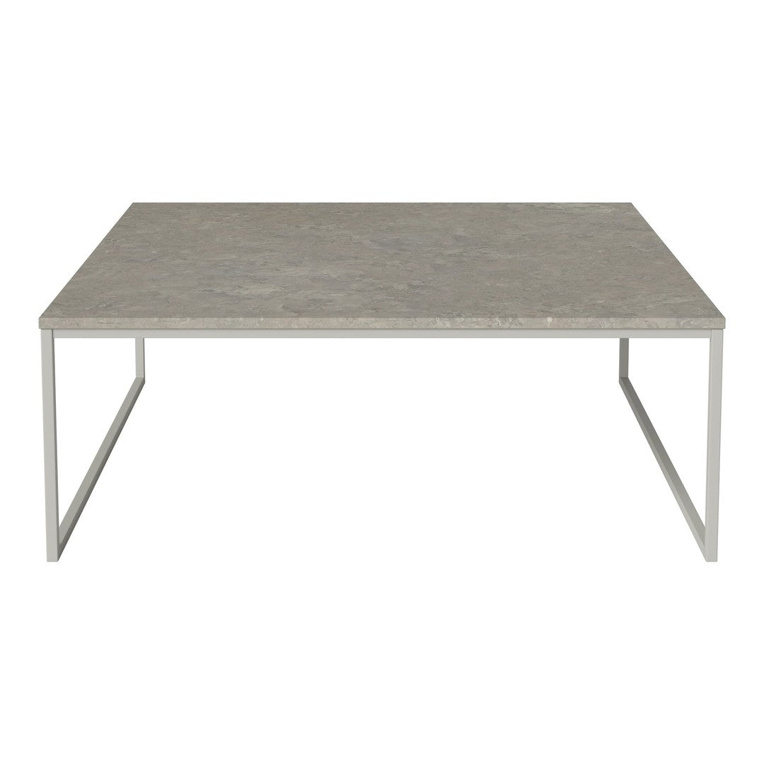 Gray rectangular tabletop with a smooth surface and minimalist silver metal legs. Ideal for modern decor.
