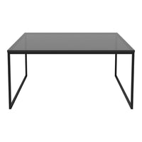 Sleek black metal frame with a modern gray glass top, perfect for contemporary decor.