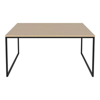 Wooden top table in light beige with minimalist black metal legs, showcasing a sleek, modern design.