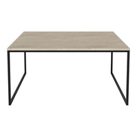 "Square table with a light wood grain top and black metal frame, showcasing a modern, minimalist design."