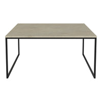 Gray concrete tabletop with sleek black metal legs, minimalistic design perfect for modern decor.