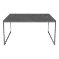 Gray marble tabletop with sleek metallic frame, featuring subtle white veining and a minimalist design.