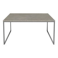 Gray stone tabletop with a sleek silver metal frame, showcasing a minimalist design and smooth surface.