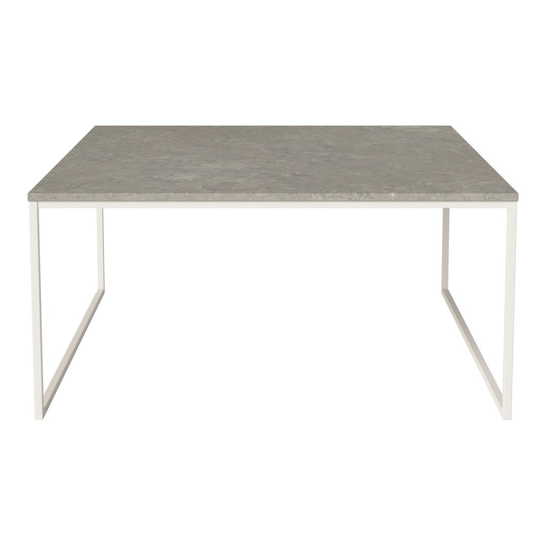 Gray tabletop with subtle texture on a white metal frame, minimalistic design for modern decor.