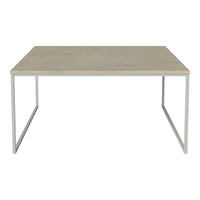 Light gray square table with a smooth surface and minimalistic silver metal frame, perfect for modern decor.