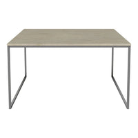 Gray top with a subtle marble pattern, supported by a sleek silver metal frame. Modern and minimalist design.