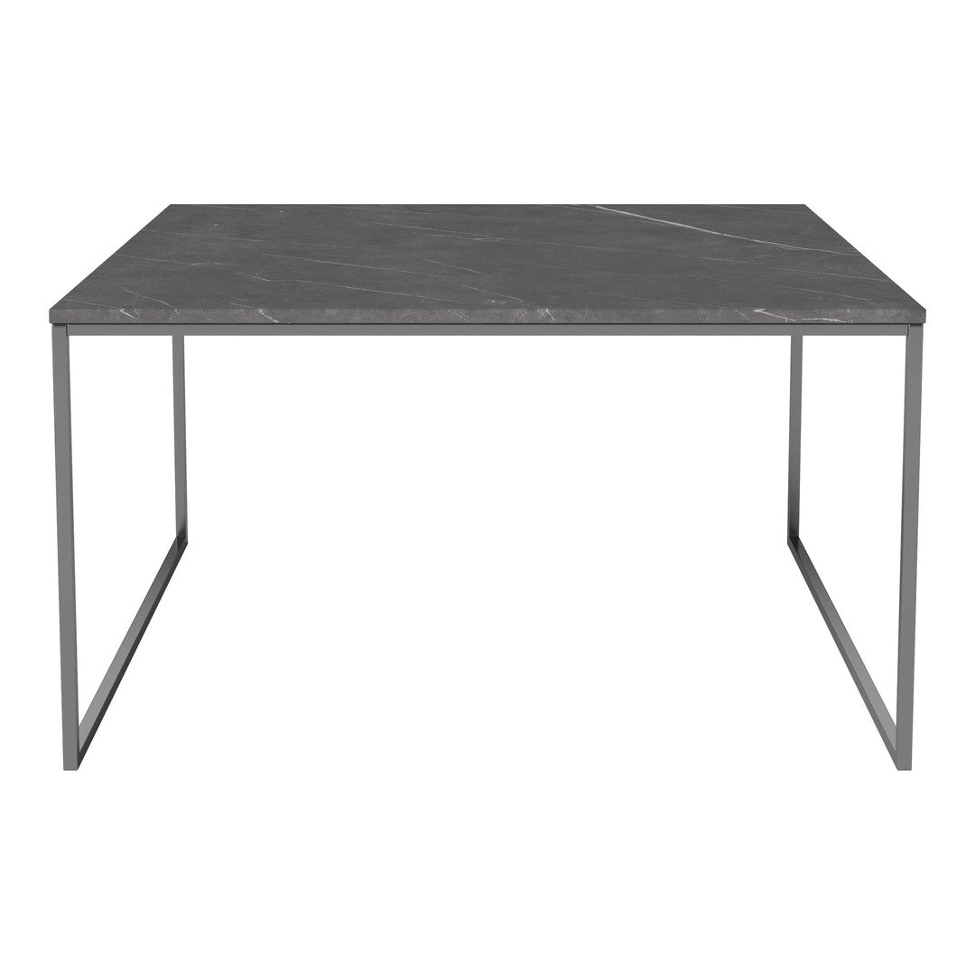 Gray marble tabletop with subtle veining on a sleek metal frame. Modern design perfect for minimalist decor.