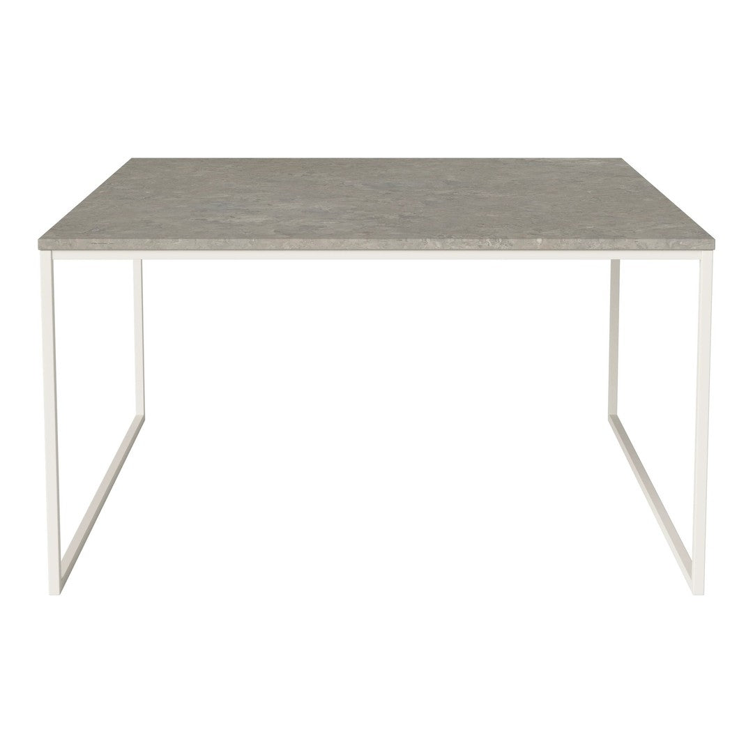 Light gray tabletop with a smooth finish on a white metal frame, showcasing a sleek, modern design.