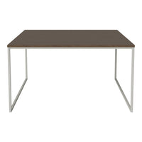 Brown wooden tabletop with a smooth finish, featuring clean lines and a modern silver frame. Perfect for any space.