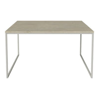 Light gray tabletop with subtle texture and sleek white metal legs, creating a modern, minimalist aesthetic.