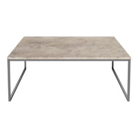 Gray marble top coffee table with a sleek silver metal frame, featuring a minimalistic design and smooth surface.