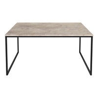 Gray marble tabletop with subtle veining on a sleek black metal frame. Modern and minimalist design.