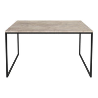 Gray marble tabletop with subtle patterns, supported by a sleek black metal frame. Perfect for modern decor.