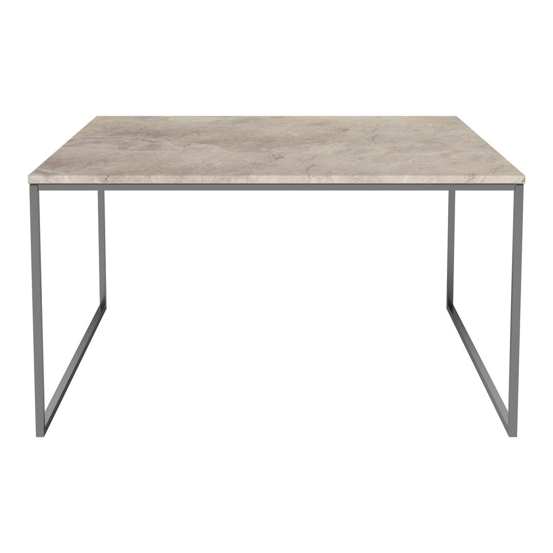 Neutral gray marble tabletop with a sleek metal frame, offering a modern and minimalist design.