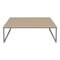 Beige top coffee table with sleek gray metal legs, offering a modern and minimalist design. Perfect for stylish decor.