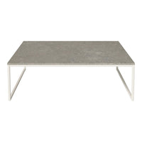 Gray textured tabletop with a sleek white metal frame, perfect for modern decor. Ideal for stylish living rooms.