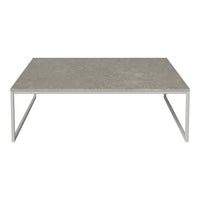 Gray rectangular coffee table with a smooth surface and sleek metal legs. Minimalist design for modern interiors.