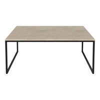Light beige tabletop with subtle pattern, framed by a sleek black metal base. Modern and minimalist design.