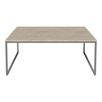 Beige marble tabletop with a smooth surface, paired with a sleek silver metal frame. Modern minimalist design.