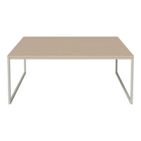 Light wood tabletop with a smooth finish and minimalist silver metal frame. Modern and stylish design perfect for any space.