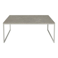 Gray rectangular table with a smooth surface and minimalist metal legs, perfect for modern decor.