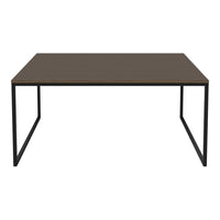 Brown rectangular table with a sleek black metal frame. Modern design with a minimalist aesthetic.