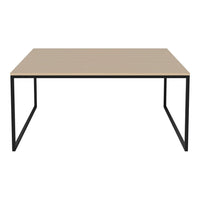 Beige tabletop with a smooth finish and black metal frame. Minimalist design suitable for various decor styles.