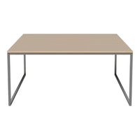 Light wood tabletop with a smooth finish, featuring sleek metallic gray legs for a modern look. Ideal for minimalistic decor.