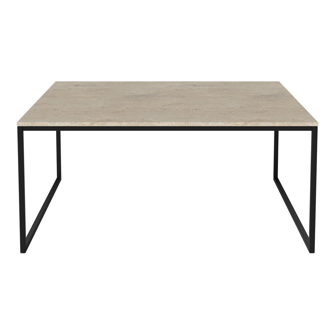 Light gray tabletop with a subtle texture, complemented by sleek black metal legs. Modern minimalist design.