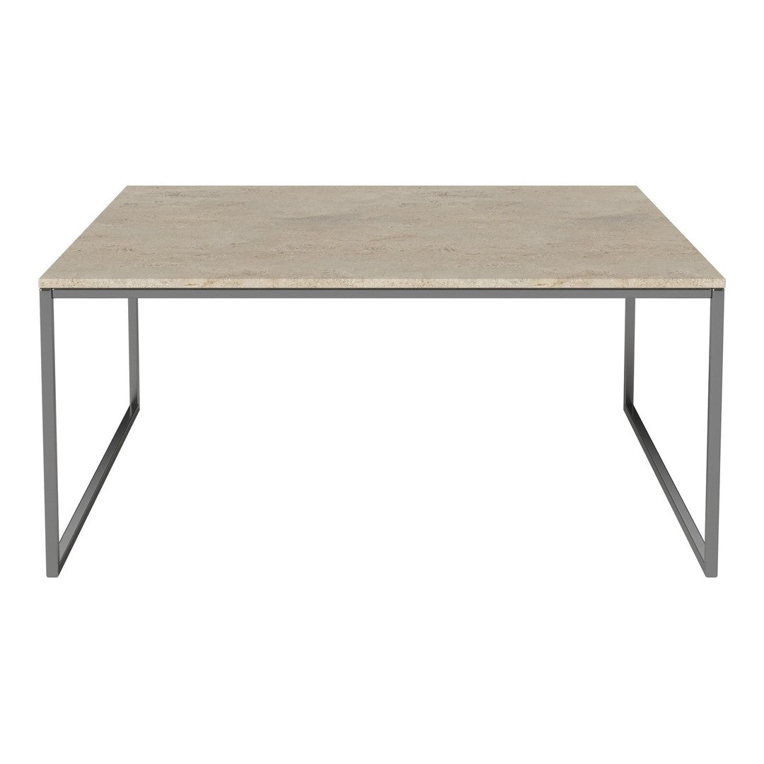 Light wood tabletop with a subtle grain pattern, supported by sleek silver metal legs. Modern and minimalist design.