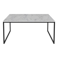 Gray marble tabletop with subtle veining, paired with a sleek black metal frame. Modern and sophisticated design.