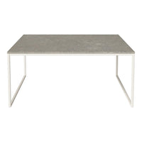 Gray textured tabletop with a smooth surface, supported by a minimalist white metal frame. Perfect for modern decor.