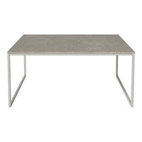 Gray marble top table with a sleek silver metal frame, featuring a minimalist design and smooth surface.