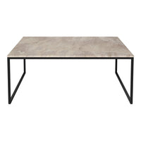 Gray marble tabletop with subtle variations, complemented by a sleek black metal frame design.