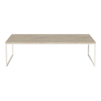 Light gray rectangular tabletop with a smooth finish and white metal legs, featuring a minimalist design.